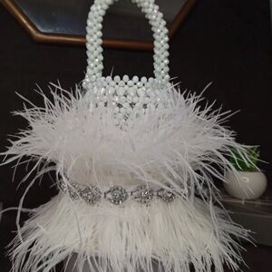 Elegant White Feathered Handbag